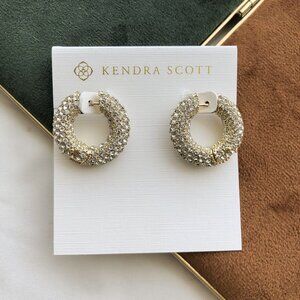 Kendra Scott Mikki Pave White Crystal Gold Hoop Earrings